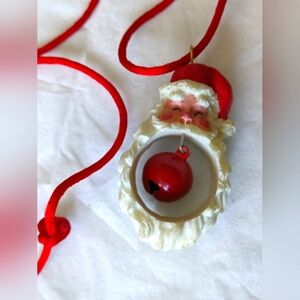 Santa Rope Necklace With Bell. Christmas Vintage Resin Vintage Santa Necklace